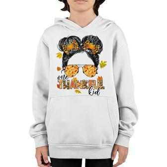 One Thankful Kid Messy Bun Funny Fall Autumn Thanksgiving  V2 Youth Hoodie