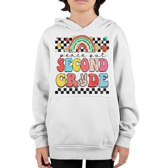 Peace Out 2Nd Grade Retro Groovy Happy Last Day Of School Youth Hoodie - Thegiftio UK