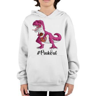 Pink Dinosaur Football Boys Pink Out Breast Cancer Youth Hoodie - Thegiftio UK
