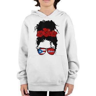 Puerto Rico Boricua Girl Flower Messy Hair Afro Girl Vintage Youth Hoodie - Thegiftio UK
