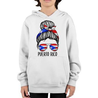 Puerto Rico Girls Women Messy Bun Puerto Rican Flag Youth Hoodie - Thegiftio UK