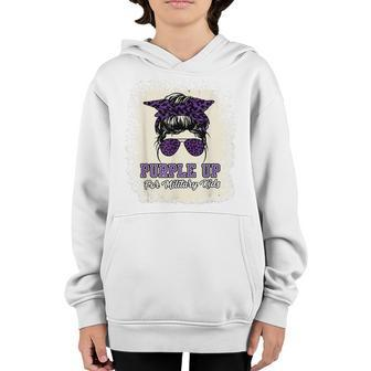 Purple Up For Military Kids Messy Bun Military Child Month Youth Hoodie - Seseable