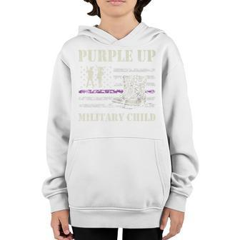 Purple Up Military Child Kids Army Dad Us Flag Retro Youth Hoodie - Seseable