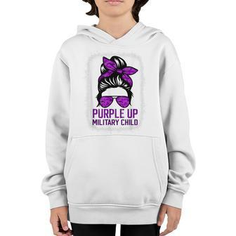 Purple Up Military Kids Military Child Month Messy Bun Army Youth Hoodie - Seseable
