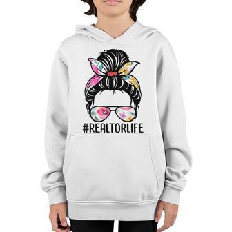 Realtor Life Messy Bun Real Estate Agent Girl Mom Wife V2 Youth Hoodie - Thegiftio UK