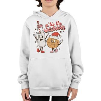 Retro Christmas Tis The Season Milk And Cookies Kids Youth Hoodie - Thegiftio UK