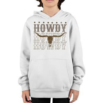 Retro Howdy Cow Bull Skull Cowboy Cowgirl Western Country Youth Hoodie | Mazezy
