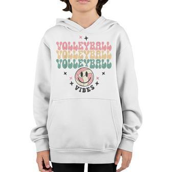 Retro Volleyball Vibes Happy Face Volleyball Season Game Day Youth Hoodie - Seseable