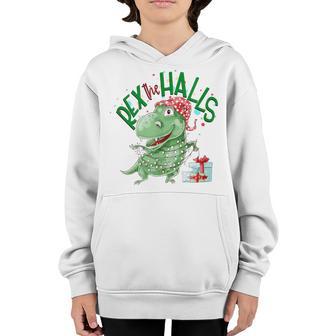 Rex The Halls Christmas Dinosaur Cute Boys Girls Xmas Youth Hoodie - Thegiftio UK