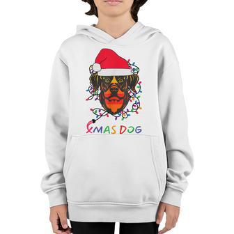 Rottweil Dog Santa Christmas Tree Light Xmas Boys Dog Pajama Youth Hoodie - Thegiftio UK