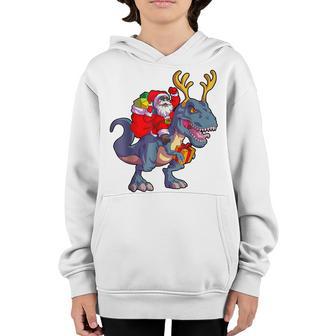 Santa Riding Dinosaur T Rex Christmas Boys Men Xmas Squad V15 Youth Hoodie - Thegiftio UK