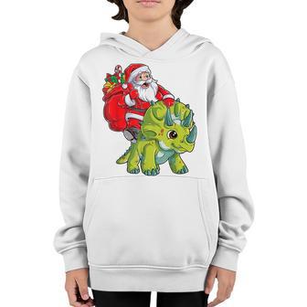 Santa Riding Triceratops Dinosaur Christmas Boys Xmas Squad V4 Youth Hoodie - Thegiftio UK
