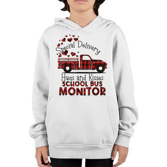 School Bus Monitor Funny Valentines Day Plaid Cute Hearts Youth Hoodie - Seseable