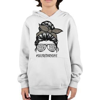 School Secretary Life Messy Bun Leopard Hair Sunglasses Youth Hoodie - Thegiftio UK