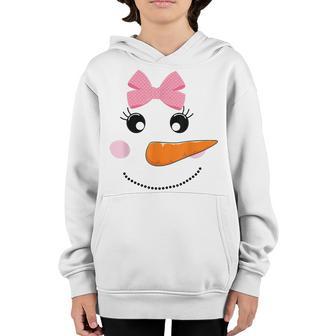 Snow Girl Snowman Face Carrot Nose Pink Bow Gifts Youth Hoodie - Thegiftio UK