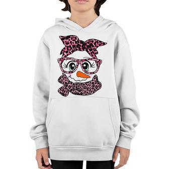 Snowman Face Pink Leopard Bandana Glasses Christmas Girls Youth Hoodie - Thegiftio UK