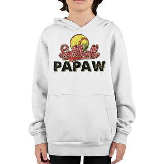 Softball Papaw Retro Vintage Fathers Day Game Day Youth Hoodie - Thegiftio UK