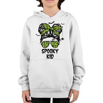 Spooky Kid Halloween For Girls Youth Messy Bun Leopard V2 Youth Hoodie - Thegiftio UK