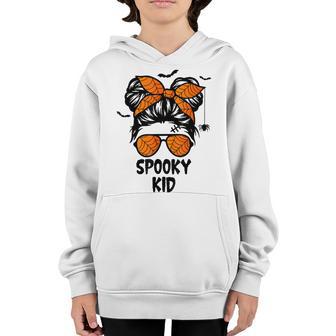 Spooky Kid Halloween For Girls Youths Messy Bun Scary Youth Hoodie - Thegiftio UK