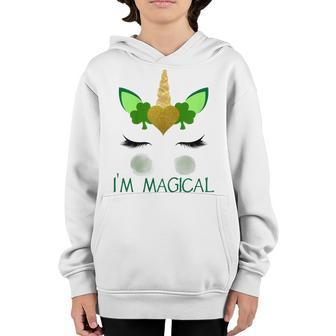 St Patricks Day Unicorn Face Girls Teen Kids Im Magical Youth Hoodie | Mazezy