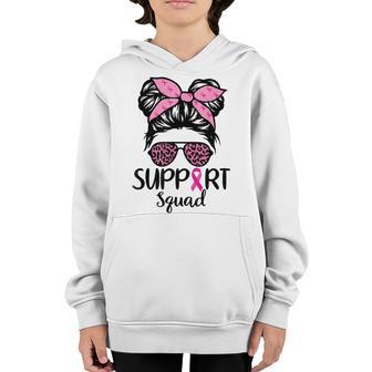 Support Squad Messy Bun Breast Cancer Awareness Girls Kids Youth Hoodie - Thegiftio UK