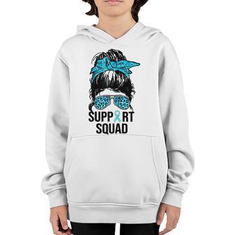 Support Squad Messy Bun Girl Blue Warrior Diabetes Awareness Youth Hoodie - Thegiftio UK