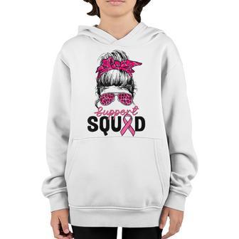 Support Squad Messy Bun Girls Breast Cancer Awareness Youth Hoodie - Thegiftio UK