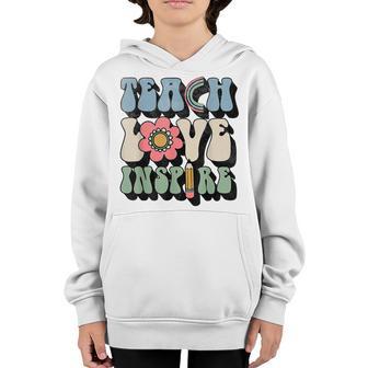 Teacher 100 Day Of School Teach Love Inspire Retro Vintage Youth Hoodie - Seseable