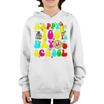 Teacher Kids Retro Groovy 100 Days Happy 100Th Day Of School V2 Youth Hoodie - Seseable