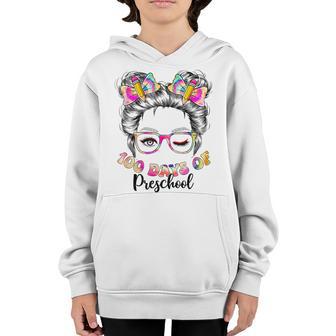 Tie Dye Messy Bun Hair 100Th Day Of Preschool School Girl Youth Hoodie - Thegiftio UK