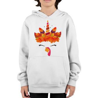 Unicorn Turkey Face Thanksgiving Outfit Autumn For Girl Kids Youth Hoodie - Thegiftio UK