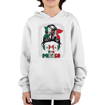 Viva Mexico Women Girl Messy Bun Mexican Flag Pride Youth Hoodie - Thegiftio UK