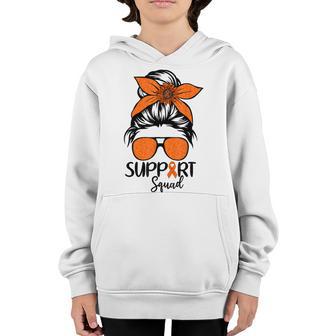 Women Messy Bun Orange Support Squad Kidney Cancer Awareness Youth Hoodie - Thegiftio UK