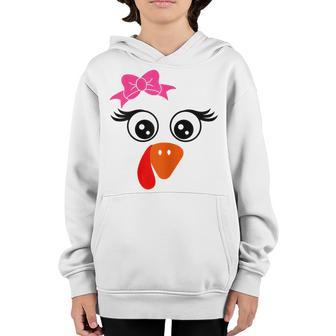 Womens Funny Thanksgiving Day Turkey Face Girl Pink Bow Costume Youth Hoodie - Thegiftio UK