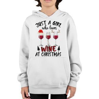 Womens Wine Santa Lights Reindeer A Girl Loves Wine At Christmas Youth Hoodie - Thegiftio UK