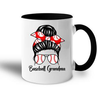 Baseball Grandma Messy Bun Women Family Matching Baseball Accent Mug | Mazezy