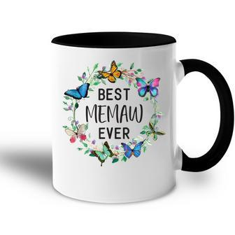 Best Memaw Ever Butterfly Floral Personalized Name Accent Mug - Seseable