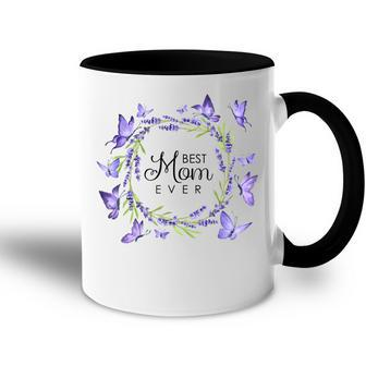 Best Mom Ever Purple Butterflies Lilacs Lavender Accent Mug - Seseable