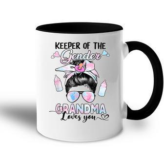 Funny Gender Reveal Keeper Of The Gender Grandma Loves You Accent Mug | Mazezy