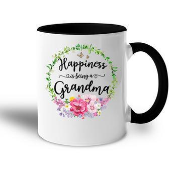 Happiness Is Being A Grandma Women Flower Decor Grandma Accent Mug | Mazezy