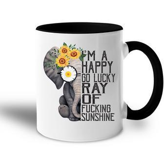 Im A Happy Go Lucky Ray Of Fucking Sunshine Hippie Elephant Gift For Womens Accent Mug