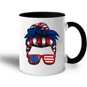Messy Bun American Flag 4Th Of July Patriotic Mom Gift For Womens Accent Mug | Mazezy