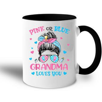 Pink Or Blue Grandma Loves You Gender Reveal Messy Bun Accent Mug | Mazezy