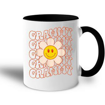 Retro Groovy Grammy Happy Face Smile Daisy Flower Grandma Accent Mug | Mazezy