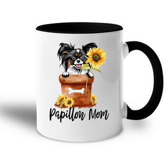 Sunflower Papillon Mom Dog Lover Gifts Gift For Womens Accent Mug | Mazezy CA