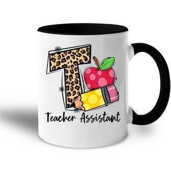 T Is For Teacher Assistant Leopard Apple Pencil Womens Accent Mug | Mazezy UK