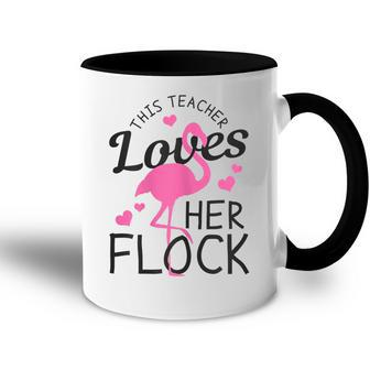 Teacher Flamingo This Teacher Loves Her Flock Funny Gift Gift For Womens Accent Mug | Mazezy