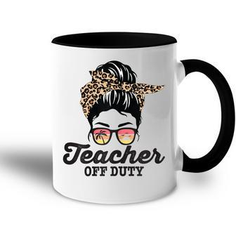 Teacher Off Duty Leopard Messy Bun Glasses Gift For Womens Accent Mug | Mazezy DE