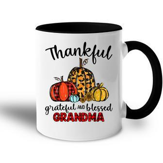 Thankful Grateful Blessed Grandma Pumpkin Leopard Plaid Gift Accent Mug | Mazezy