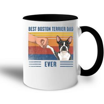 Vintage Best Boston Terrier Dad Ever Fist Bump Funny Dog Gift For Mens Accent Mug - Seseable
